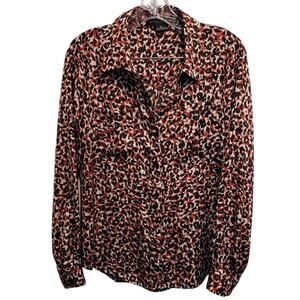 Sanctuary Women's Silky Button down Leopard Animal Print Black Red White Size XS